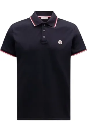 Moncler Top, Herre, Blå, 3XL, Bomuld, Tricolor Trim Polo Shirt Navy