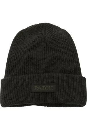 Patou Tilbehør, Dame, Grøn, ONE SIZE, Uld, Ribstrikket hue med logo