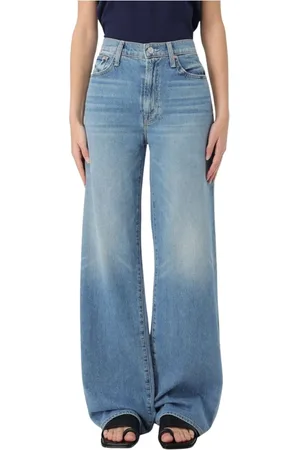Mother Jeans, Dame, Blå, W29, Bomuld, Højtaljede Wide Leg Jeans Afslappet Pasform