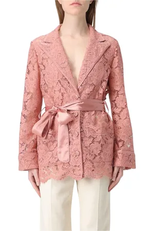 Dolce & Gabbana Jakke, Dame, Lyserød, XS, Satin, Blondejakke med Satinbælte