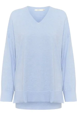 INWEAR Strik, Dame, Blå, 2XL, Bomuld, Windsurfer Melange V-Neck Bomuld T-shirt