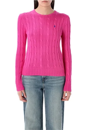 Ralph Lauren Strik, Dame, Lyserød, XS, Bomuld, Cable-Knit Crewneck Sweater Julianna