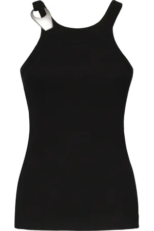 Pinko Top, Dame, Sort, L, Sort ærmeløs sweater med geometrisk spænde
