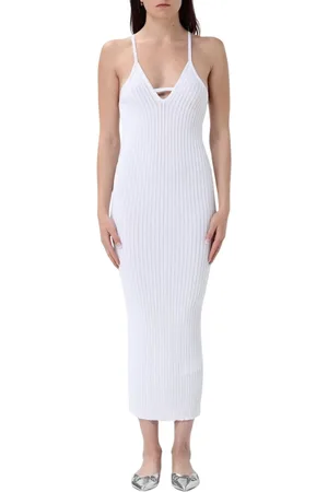 Iceberg Kjole, Dame, Hvid, L, Bomuld, Elegant Ribbed Strik Midi Kjole