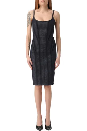 MUGLER Kjole, Dame, Blå, M, Denim, Blå Denim Bodycon Kjole Ærmeløs