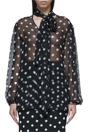 Dolce & Gabbana Bluser & Skjorter, Dame, Sort, S, Gennemsigtig prikket bluse med slips hals