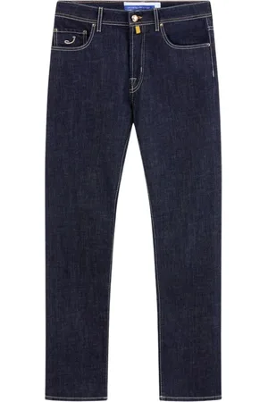 Jacob Cohen Jeans, Herre, Blå, W31, Bomuld, Bandana-detaljerede Straight Leg Jeans