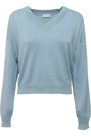 Liu Jo Sweathshirts & Hoodies, Dame, Blå, XS, Polyester, Langærmet V-hals Sweatshirt Hættetrøje