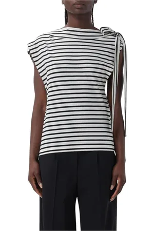Msgm Bluser & Skjorter, Dame, Sort, M, Uld, Stribet Top med Sløjfe Skulder