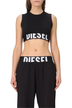 Diesel Top, Dame, Sort, S, Sort Logo Crop Top Slim Fit