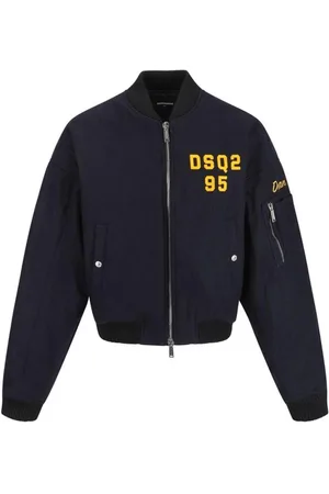 Dsquared2 Jakke, Herre, Blå, M, Uld, Monogram Wool Bomber Jacket med Ribkant