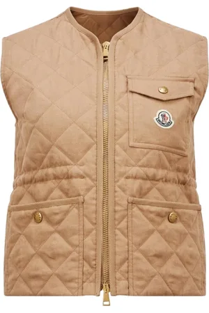 Moncler Jakke, Dame, Brun, S, Uld, Quiltet Snapknapsvest