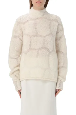 GENNY Strik, Dame, Hvid, M, Uld, Klassisk Hvid Mock Neck Sweater