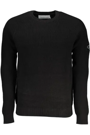 Calvin Klein Strik, Herre, Sort, S, Bomuld, Bomulds sweater med rund hals og logo detalje
