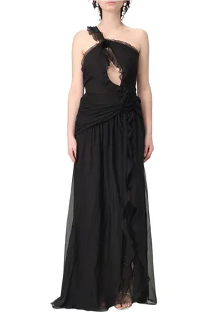 BLUMARINE Kjole, Dame, Sort, M, Chiffon, Elegant Sort Ruffle Detalje Kjole