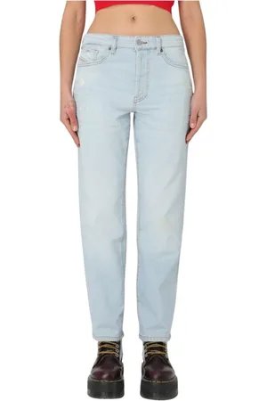 Diesel Jeans, Dame, Blå, W26, Bomuld, Lysvaskede afslappede fit jeans
