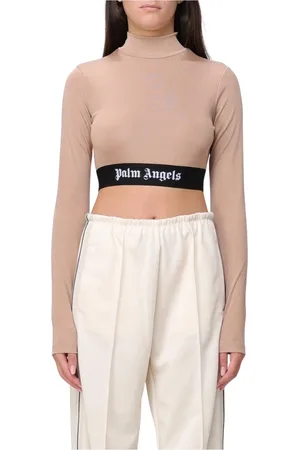 Palm Angels Top, Dame, Brun, M, Bomuld, Logo Band Crop Top Brun