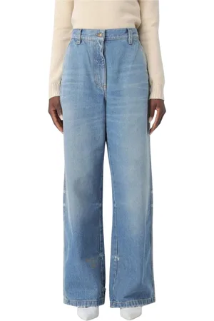 Palm Angels Jeans, Dame, Blå, W26, Bomuld, Slidte Wide Leg Jeans
