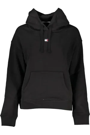 Tommy Hilfiger Sweathshirts & Hoodies, Dame, Sort, S, Bomuld, Sort hættetrøje med logoapplikation