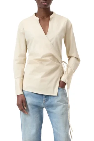 Closed Top, Dame, , XS, Bomuld, Wrap Bluse med Talje Detalje