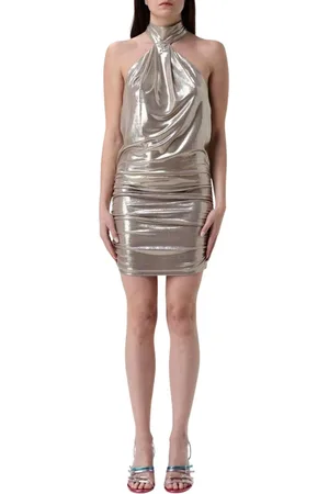 ANIYE BY Kjole, Dame, Gul, S, Uld, Guld Metallic Halter Mini Kjole