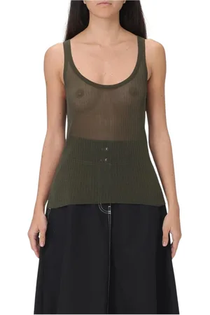 Max Mara Top, Dame, Grøn, M, Tyl, Grøn Ribstrikket Tanktop