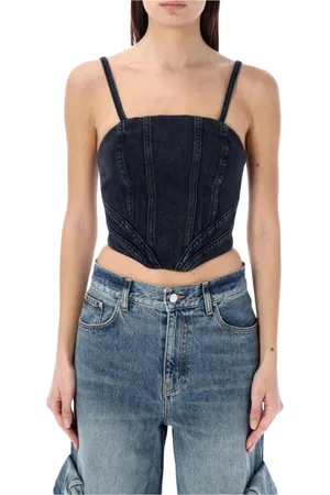 AMIRI Top, Dame, Sort, S, Denim, Ærmeløs Denim Korset Top