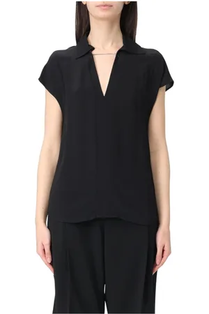 Patrizia Pepe Bluser & Skjorter, Dame, Sort, L, Uld, V-hals Bluse med Kædedetalje