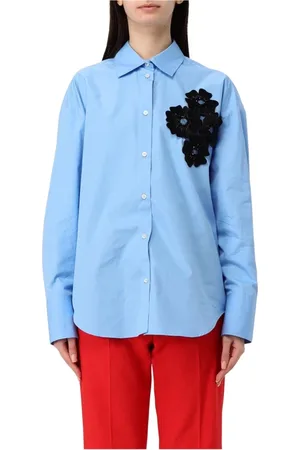 Msgm Bluser & Skjorter, Dame, Blå, XS, Bomuld, Blå Poplin Skjorte med Pynt