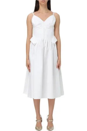 Elisabetta Franchi Kjole, Dame, , S, Bomuld, Elegant Midi Kjole i Elfenben