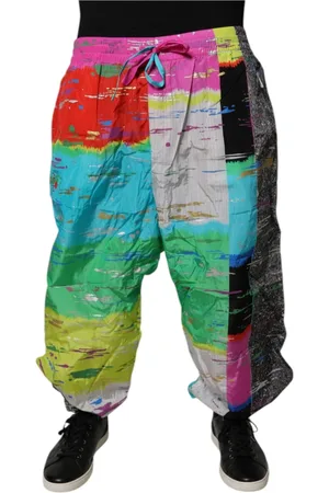 Dolce & Gabbana Bukser, Herre, Flerfarvet, 5XL, Nylon, Patchwork Jogger Sweatpants