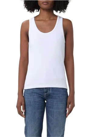 Bottega Veneta Top, Dame, Hvid, S, Bomuld, Ribbet tanktop, klassisk stil