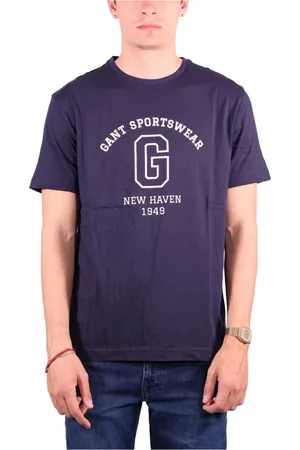 GANT Top, Herre, Blå, L, Bomuld, Bomuld T-shirt med Broderet Grafik