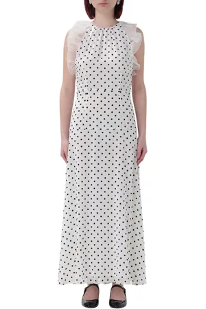 Alessandra Rich Kjole, Dame, Hvid, M, Elegant Polka Dot Maxi Kjole