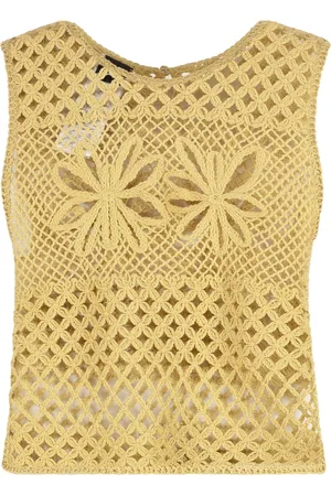 Pinko Top, Dame, Gul, XS, Nylon, Hæklet ærmeløs top