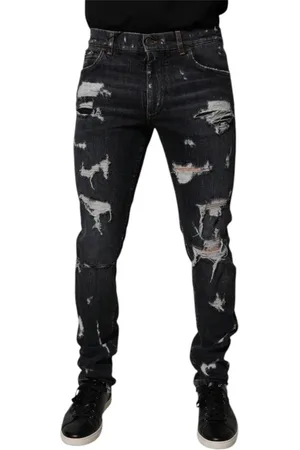 Dolce & Gabbana Jeans, Herre, Sort, M, Denim, Sort Tattered Skinny Denim Jeans