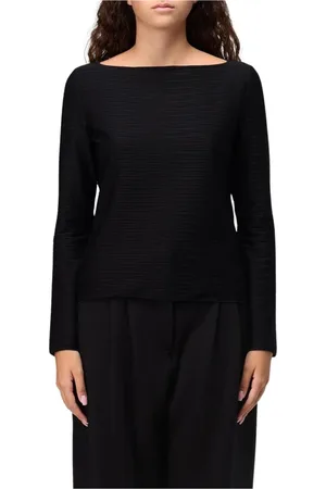 Emporio Armani Top, Dame, Sort, XL, Uld, Sort Bådhals Top