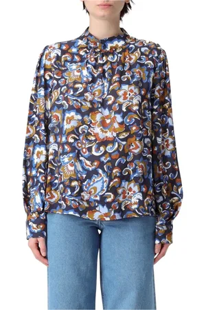 A.P.C. Bluser & Skjorter, Dame, Flerfarvet, M, Uld, Blå Blomstret Bluse Med Mock Hals