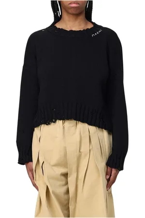 Marni Strik, Dame, Sort, XS, Bomuld, Sort Distressed Strik Pullover Sweater