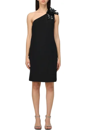 Emporio Armani Kjole, Dame, Sort, S, Uld, Sort One-Shoulder Pyntet Kjole