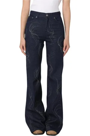 Dondup Jeans, Dame, Blå, W26, Bomuld, Elegant Broderede Flare Jeans