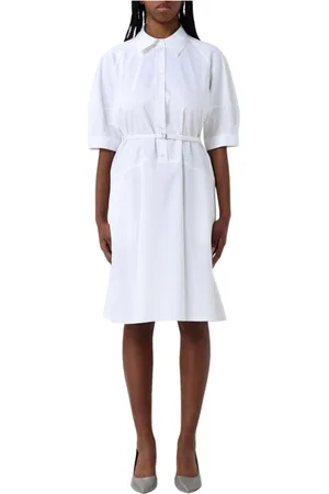 HUGO BOSS Kjole, Dame, Hvid, XS, Bomuld, Elegant bæltet talje kjole korte ærmer