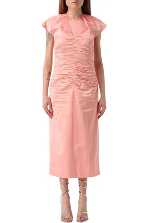 DEL CORE Kjole, Dame, Lyserød, XS, Bomuld, Elegant Ruched Midi Kjole