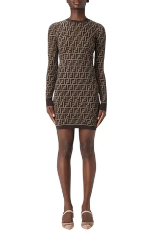 Fendi Kjole, Dame, Brun, XS, Uld, Elegant Brun Midi Kjole