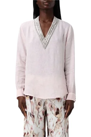 120% Lino Bluser & Skjorter, Dame, Lyserød, L, Uld, Blush V-Neck Embellished Top