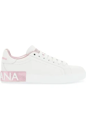 Dolce & Gabbana Sko, Dame, Hvid, 36 EU, Hvide og lyserøde kalveskind sneakers