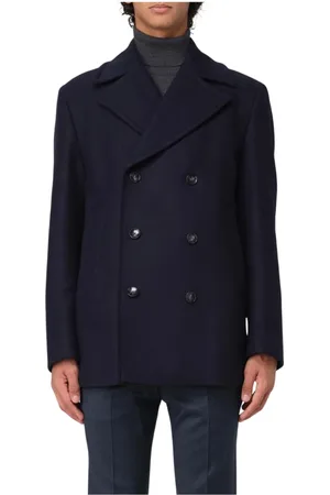 HUGO BOSS Jakke, Herre, Blå, XL, Uld, Blå Dobbelt Brystet Peacoat