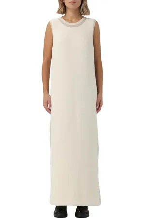 Jil Sander Kjole, Dame, , S, Uld, Elegant Strik Maxi Kjole med Sideslidser