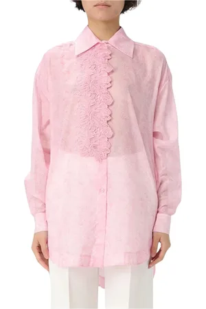 ERMANNO SCERVINO Bluser & Skjorter, Dame, Lyserød, 2XS, Luksuriøs Blonder Detalje Lyserød Skjorte