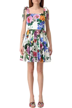 Dolce & Gabbana Kjole, Dame, Flerfarvet, M, Bomuld, Pink Blomstret Mini Kjole med Bindebånd